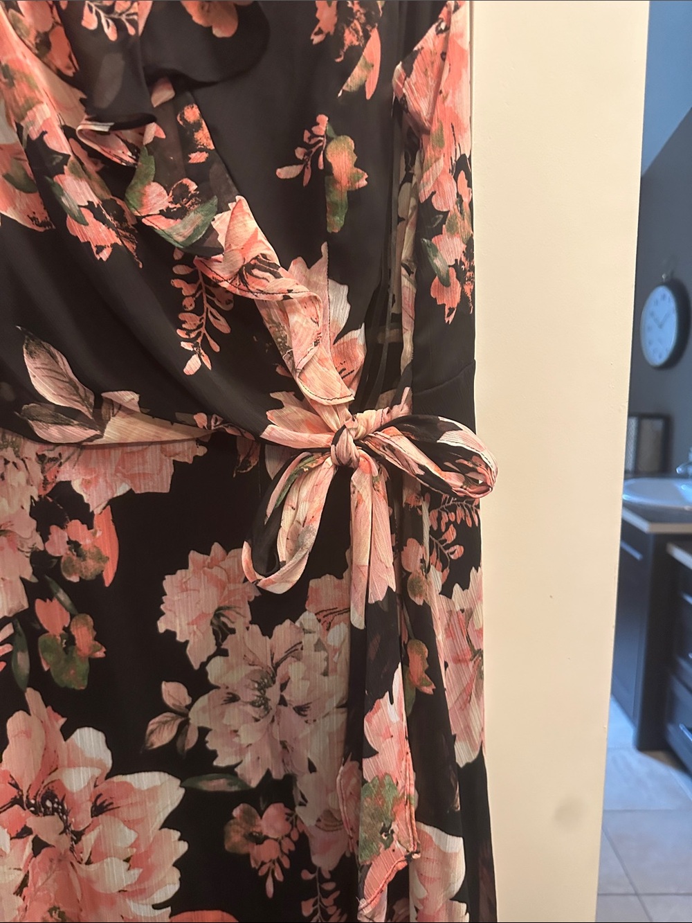 Floral Wrap Midi Dress with Pink Blooms - Picture 2 of 3